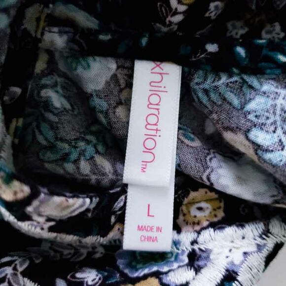 Floral Tunic Top Shirt Embroidered Keyhole Back Large Boho Country Grannycore - Picture 7 of 8